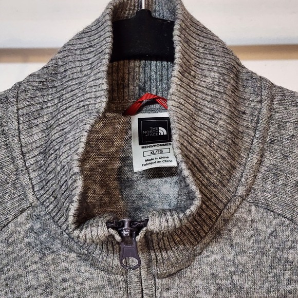 The North Face Mens XL TG Grey Speckled Knit Zip Up Jacket Full Zip Pockets Wool - Picture 6 of 10